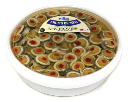 Stuffed olives wrapped with anchovies (Banderilles)